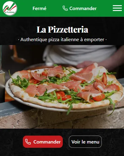 Capture d'écran du site de la Pizzeteria